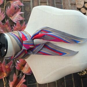 Vintage Multicolour Silk Scarf with Diagonal Stripes, Twilly Style​